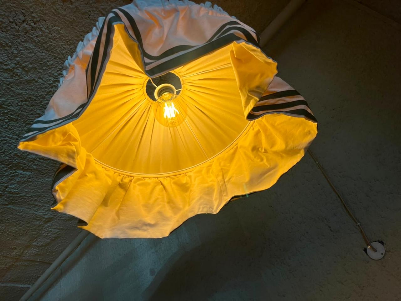 Decorative fabric pendant light fitting installed and wired by Happ's Electrical
